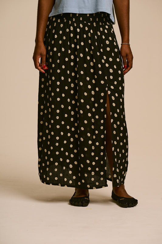 Poppy - Viscose Skirt in Black and Ecru Spot