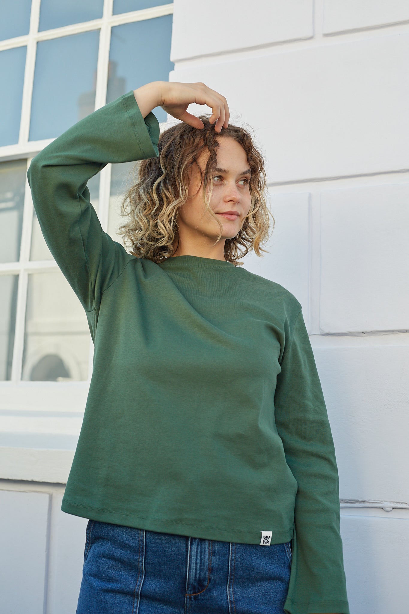 Hermione Fluted Top: ORGANIC COTTON - Posy Green Hermione Fluted Top: ORGANIC COTTON - Posy Green