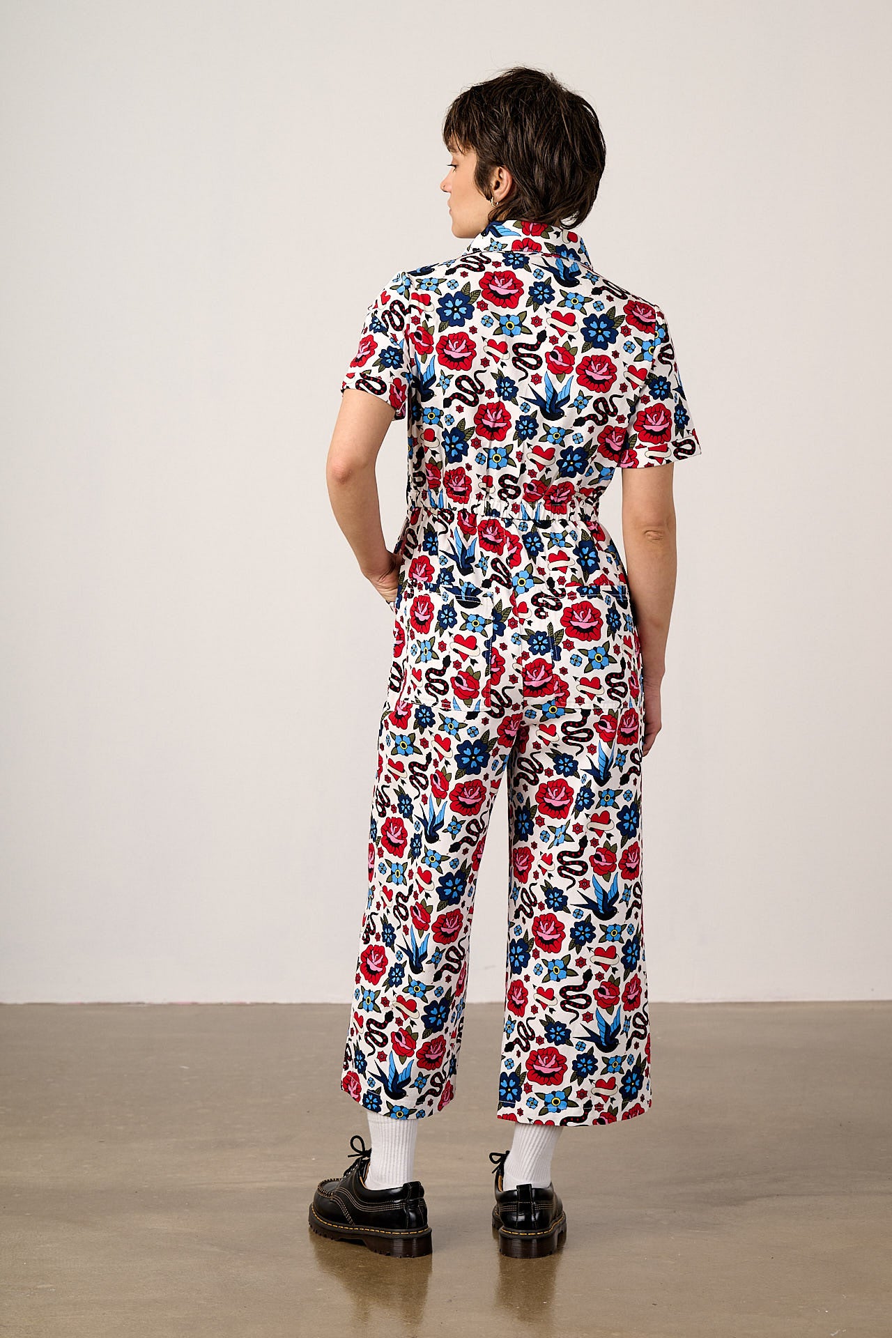 Ragan - Cotton Jumpsuit in Multi Coloured Tattoo Print
