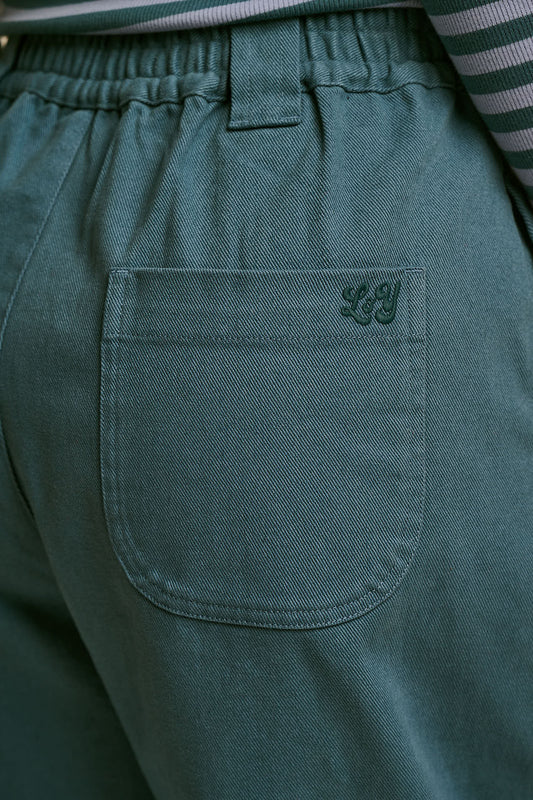 Ashby - Cotton Barrel Leg Trousers in Teal