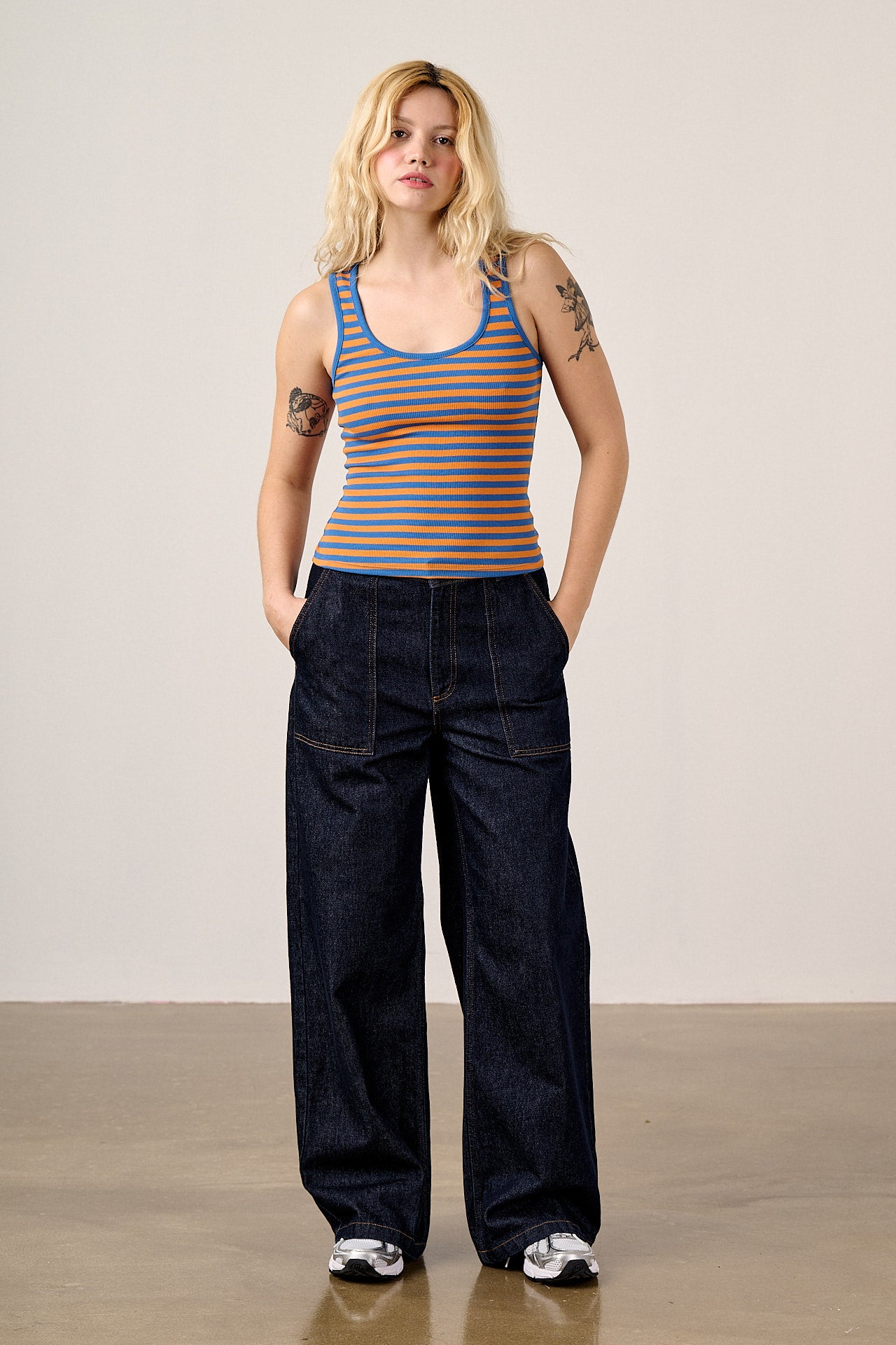 Romy - Cotton Scoop Vest in Orange Stripe