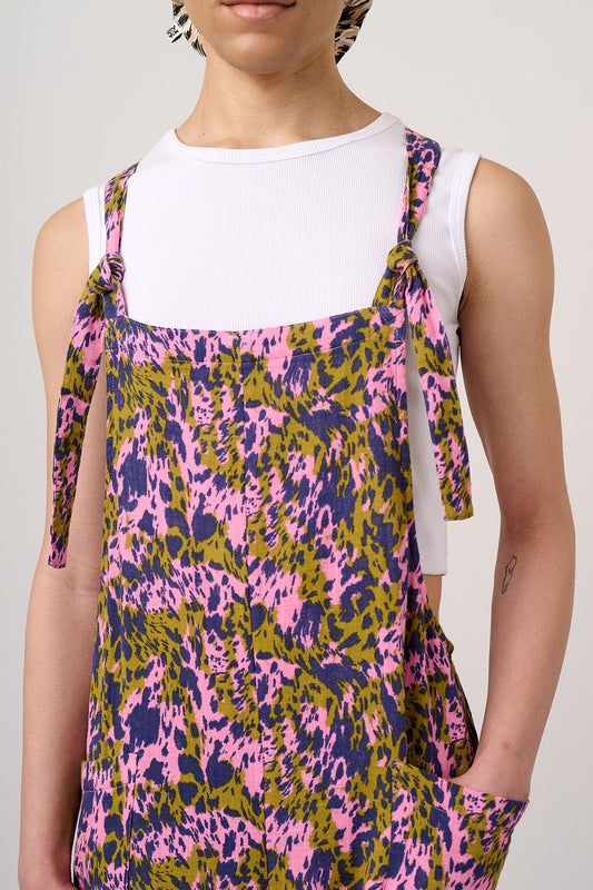 Rudy Cropped Wide Leg Dungarees - Organic Cotton in Animal Wild Expression Print