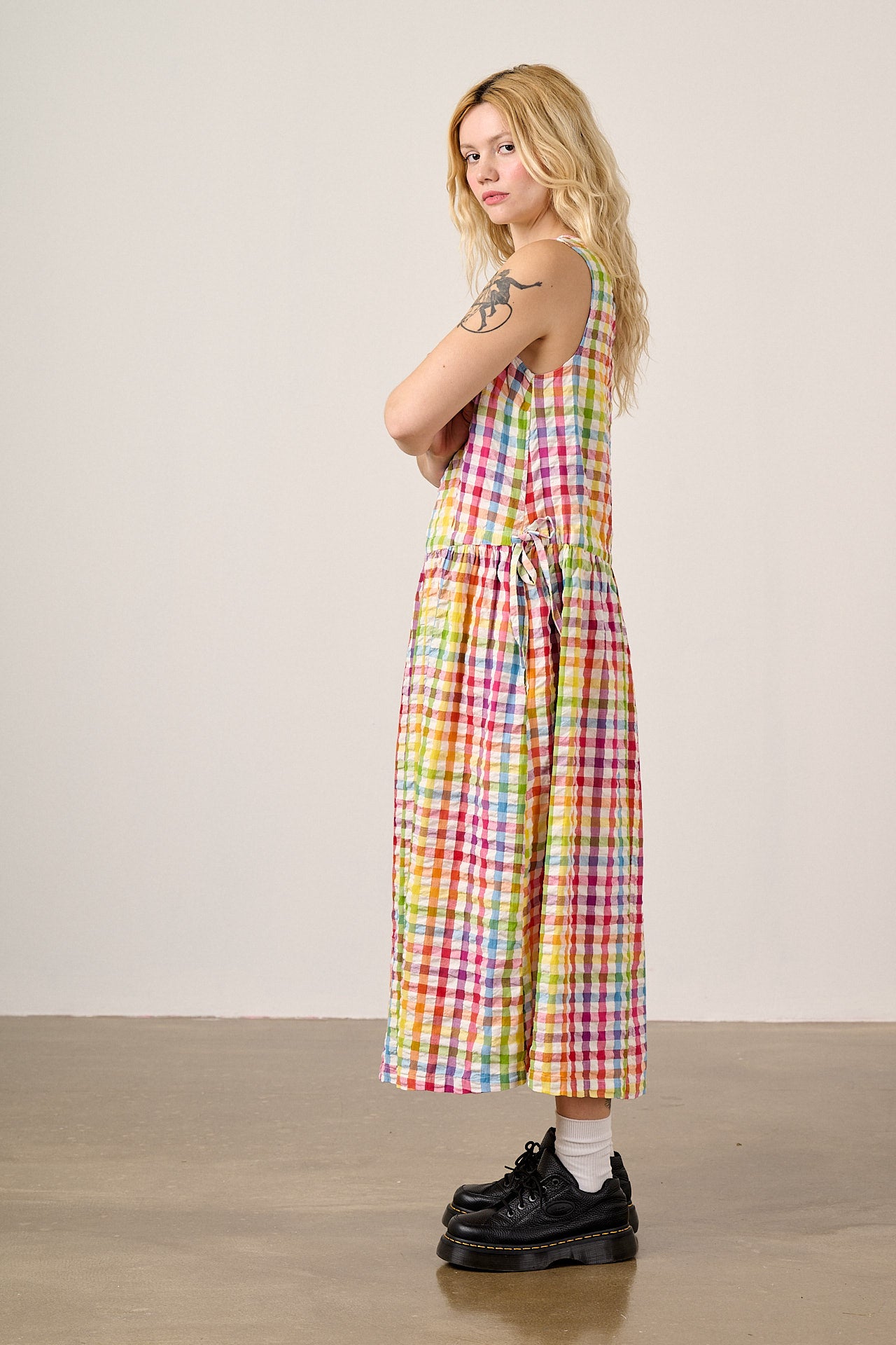 Sacha - Midi Dress in Rainbow Check