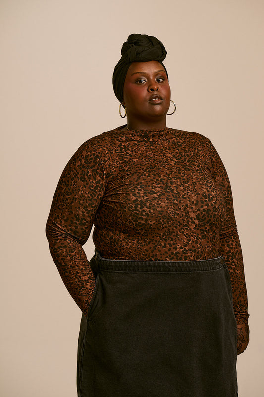 Sara Mock Neck Top - Viscose in Animal