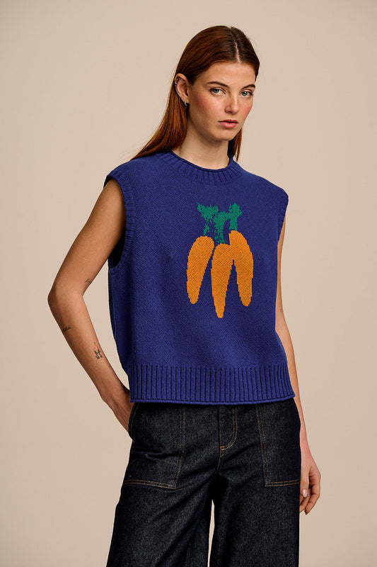 Sawyer - Cotton Knitted Tank in Navy Carrot