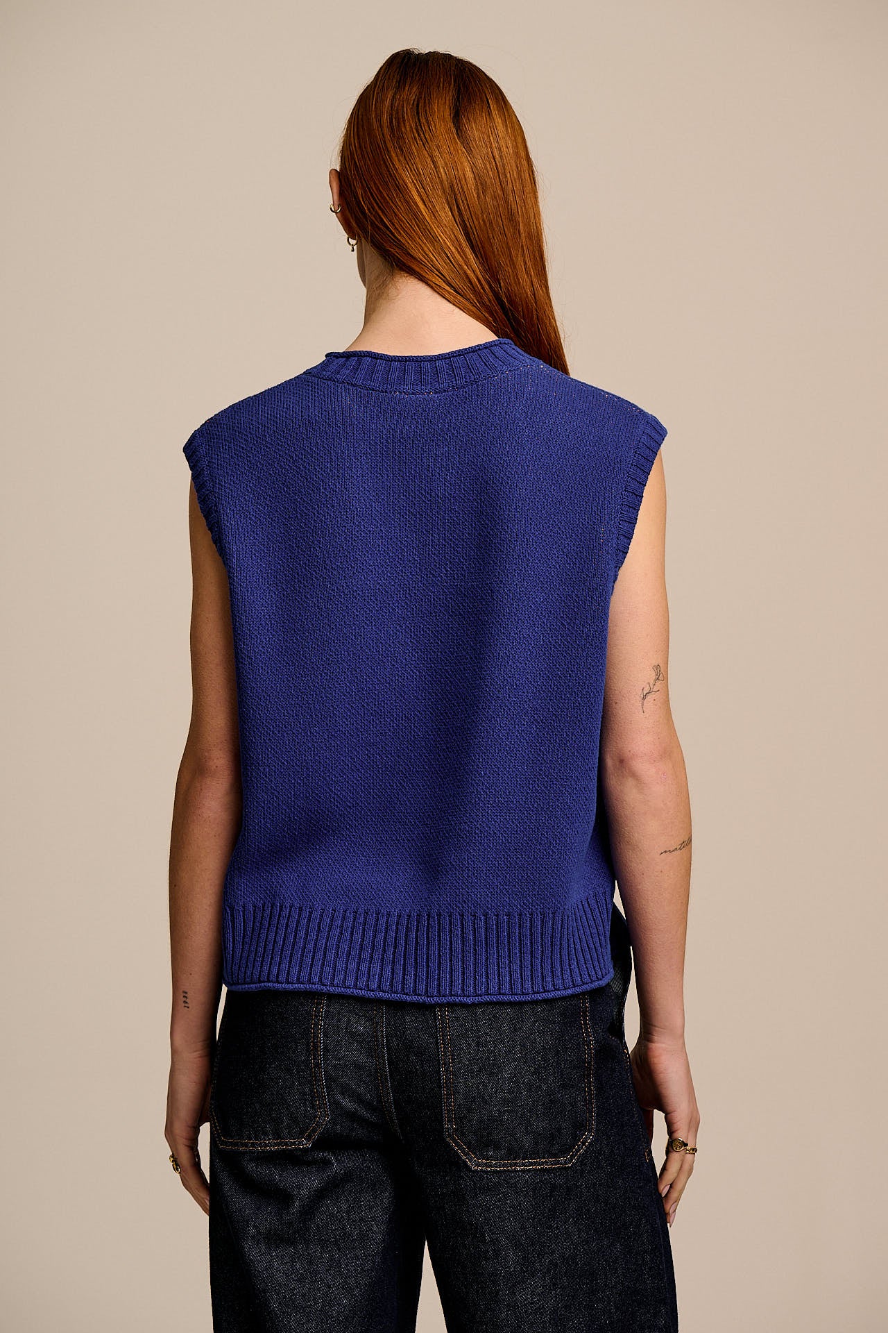 Sawyer - Cotton Knitted Tank in Navy Carrot