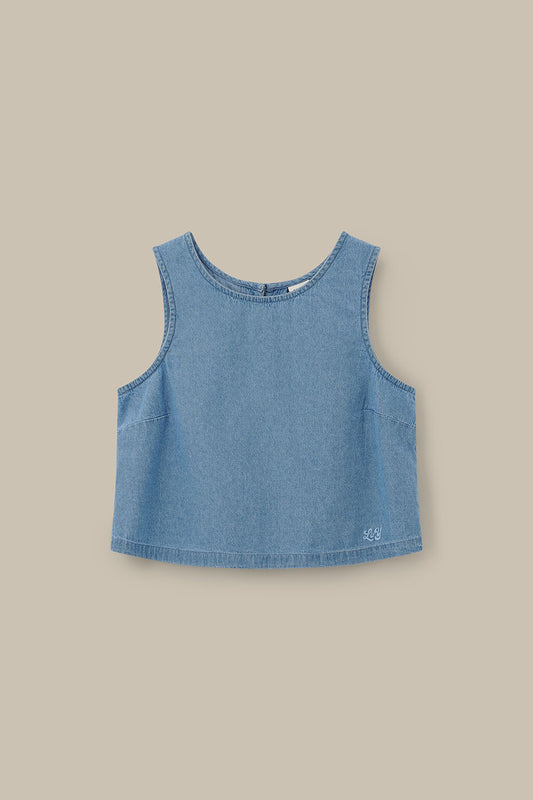 Arden - Light Weight Denim Shell Top in Light Wash Blue