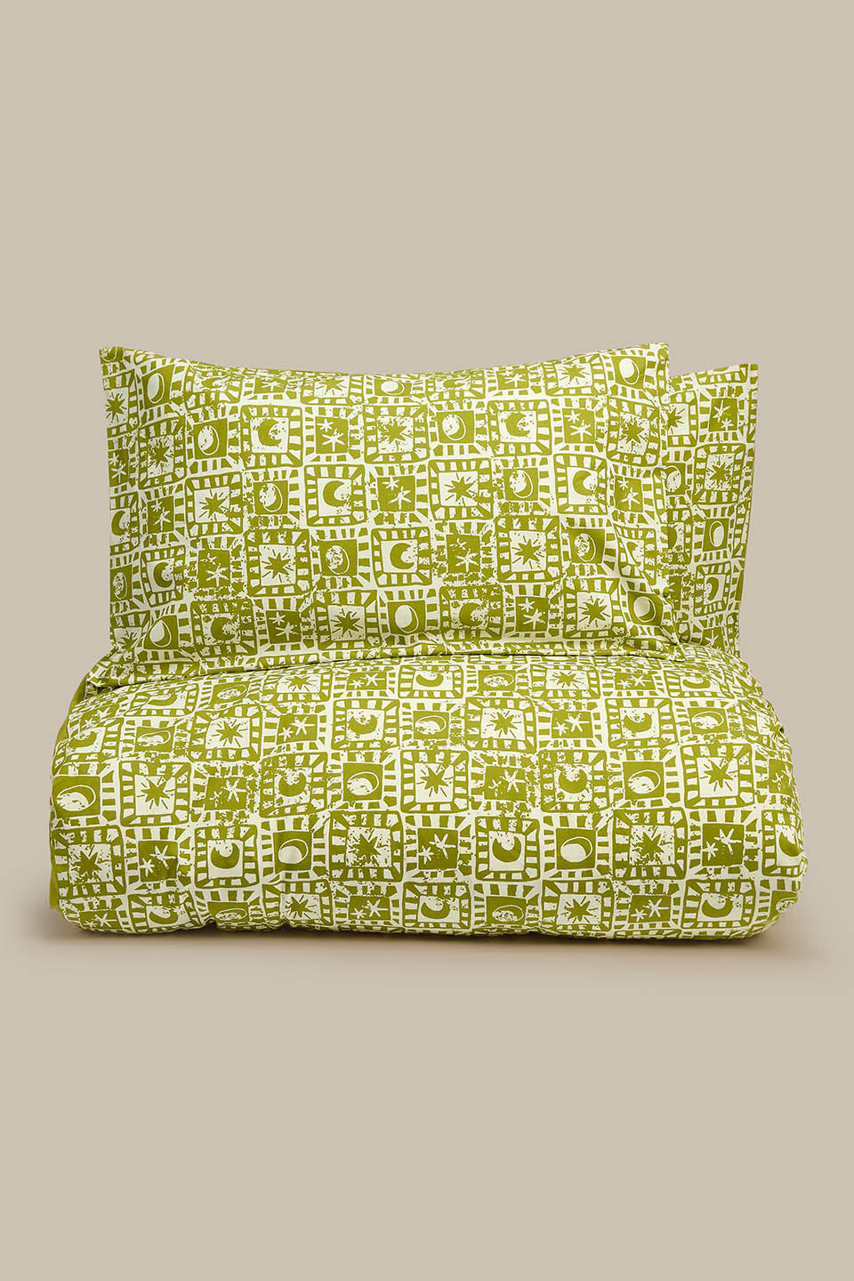 Yolanda - Soft Cotton Bed Sheets in Green Celestial Checkerboard