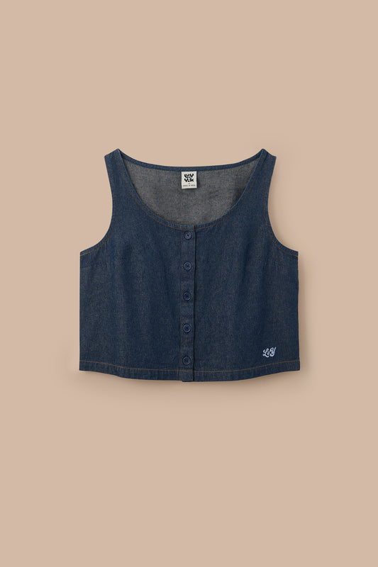 Etoile - Cotton Button Up Tank in Indigo Blue