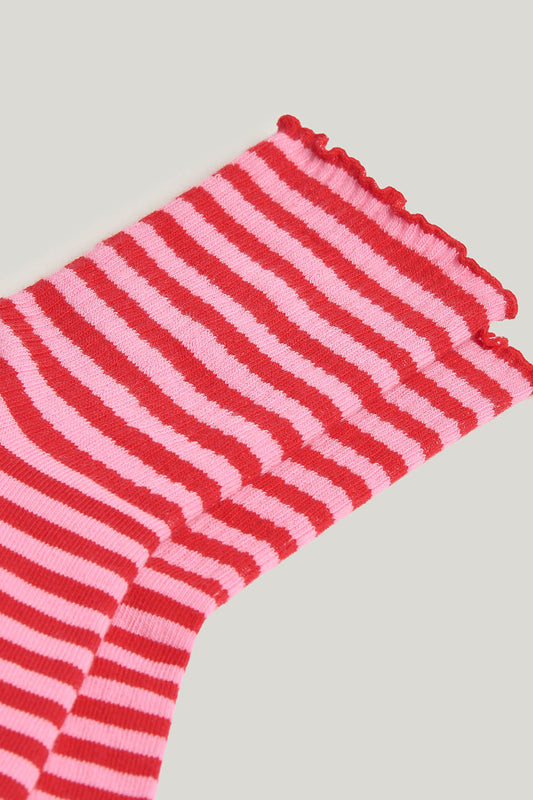 Greta - Cotton Socks in Pink & Red Stripe
