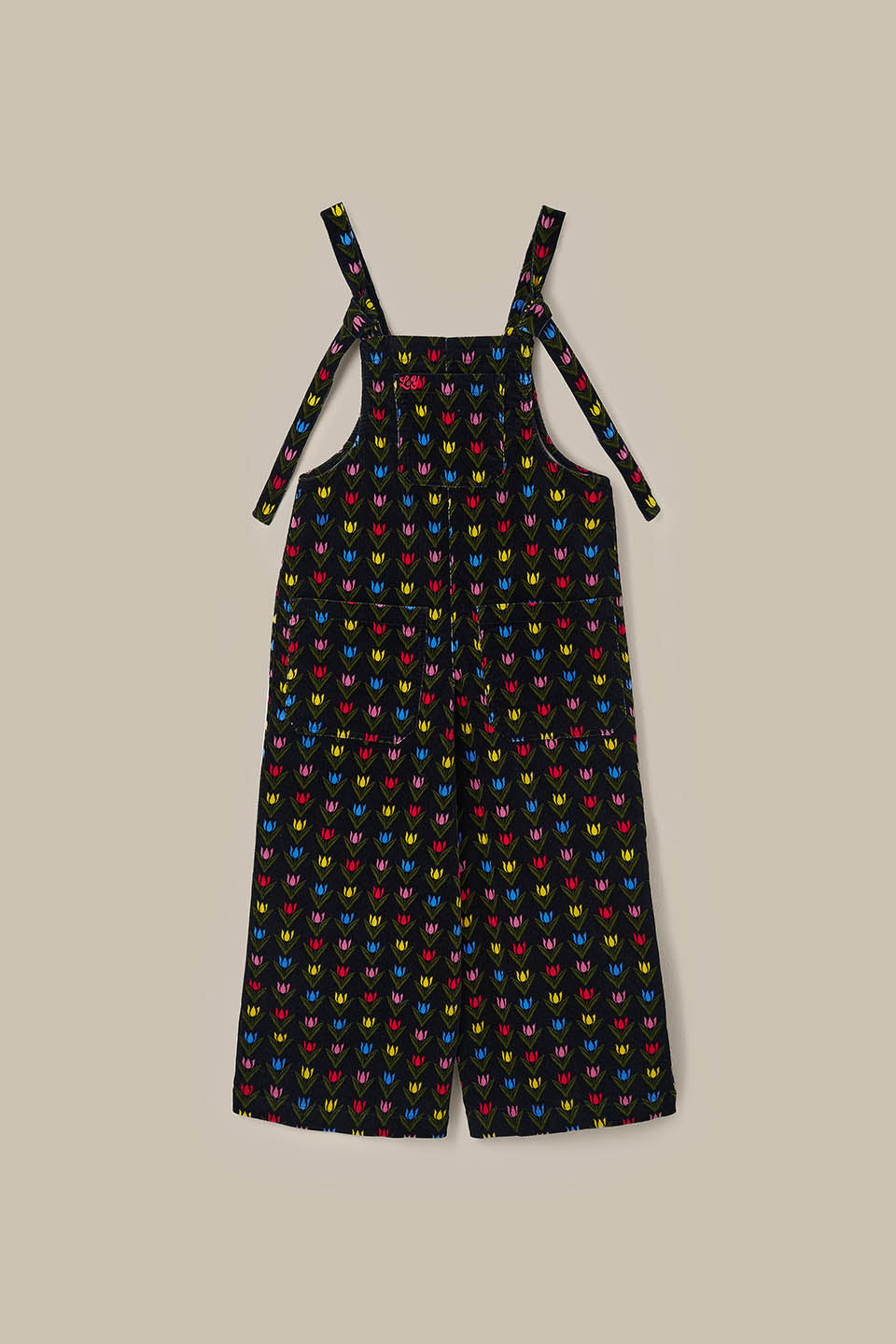 Jenny - Wide Leg Corduroy Dungarees in Black Tulip Print