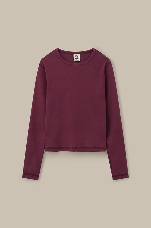 Grayson - Long Sleeve Cotton Top in Wine