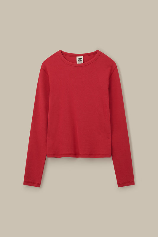 Grayson - Long Sleeve Cotton T-Shirt in Red