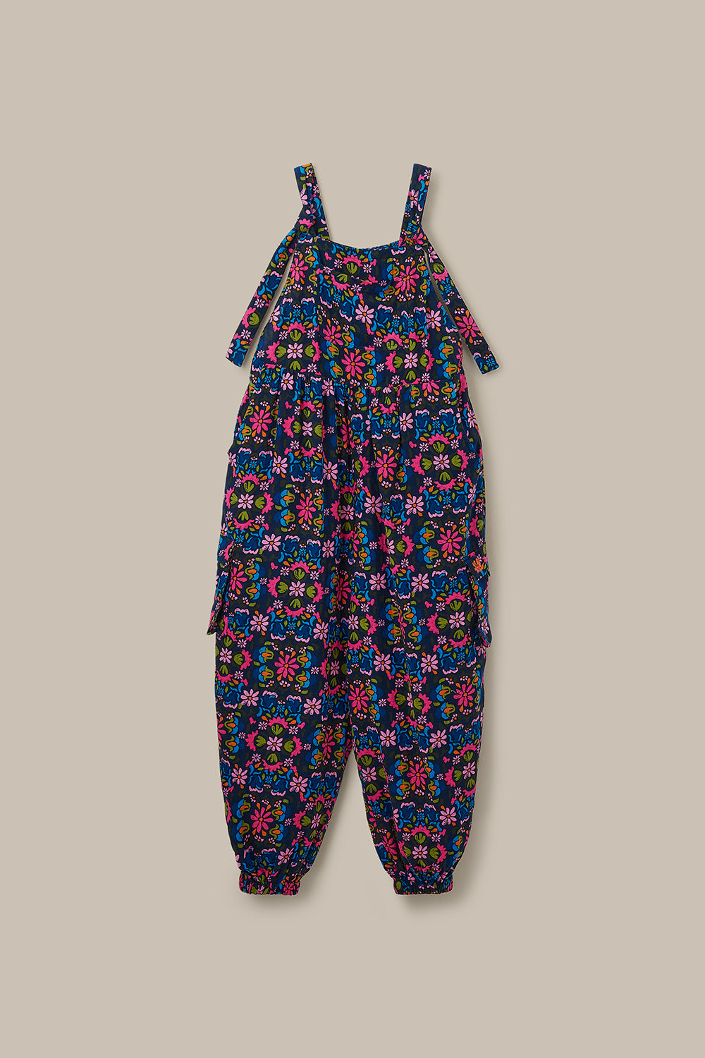 Miyada - Cotton Balloon Leg Dungarees in Blue Artisan Floral Patchwork