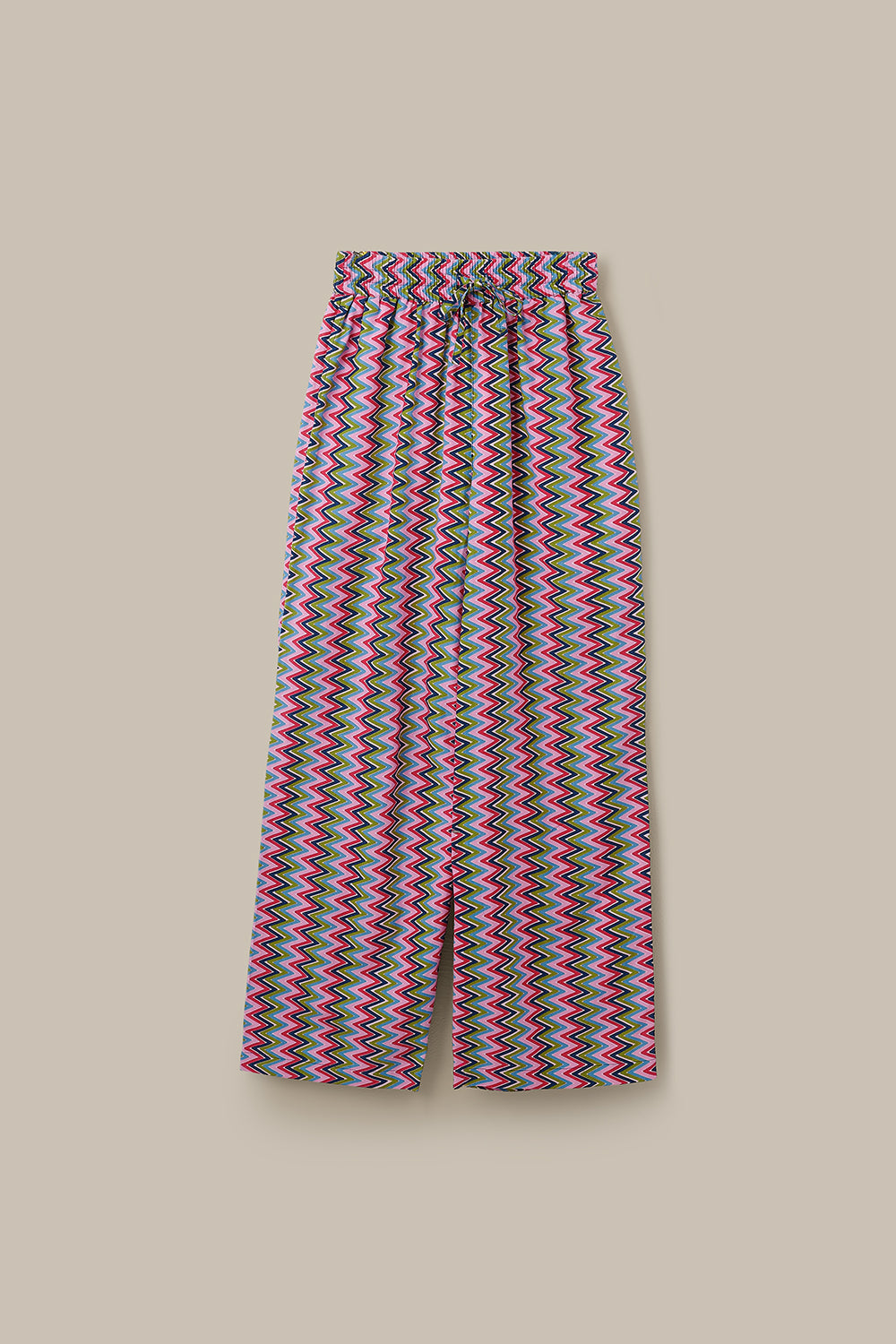 Norris - Wide Leg Cotton & Viscose Trousers in Zig Zag Stripe
