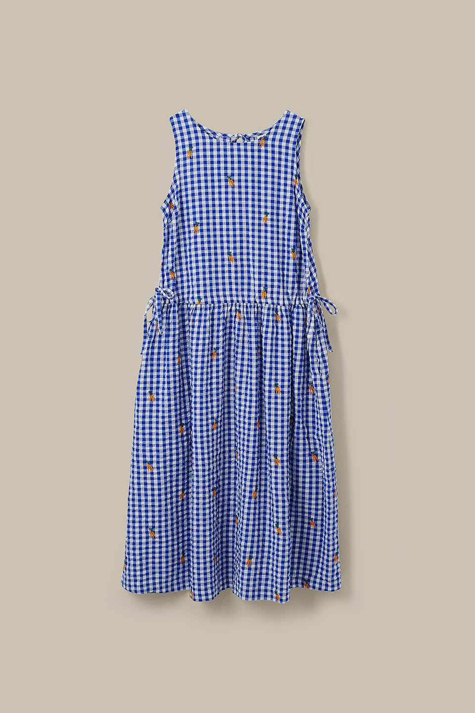 Sacha - Cotton Midi Dress in Gingham Carrot Embroidery