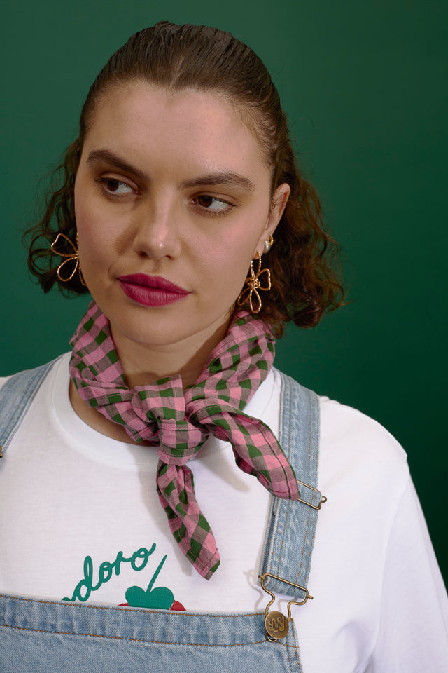 Lottie - Neck Scarf in Pink & Green Gingham
