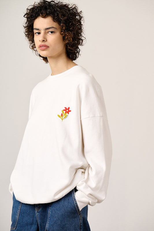 Sutton - Cotton Oversized Sweatshirt in Ecru Birds & Flower Tile