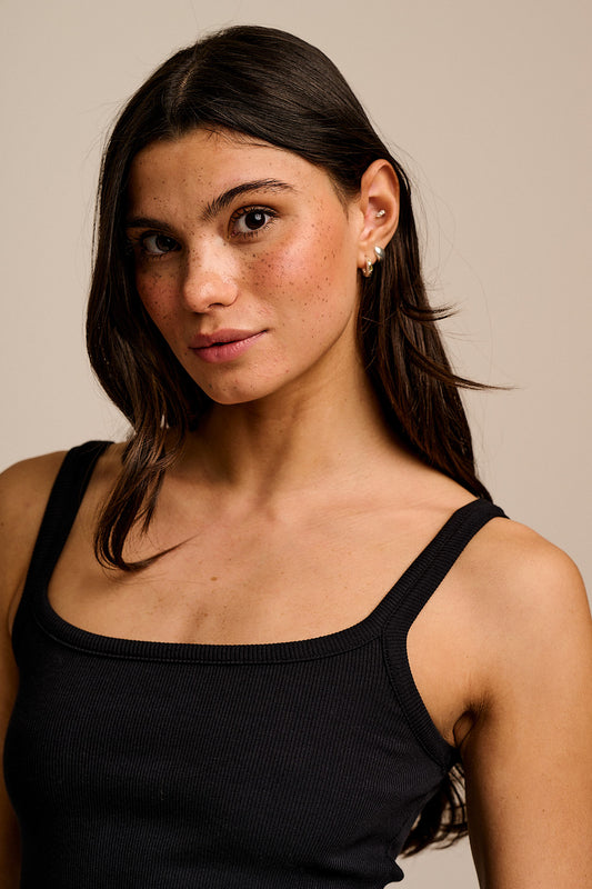 Tully - Cotton Strappy Vest in Black