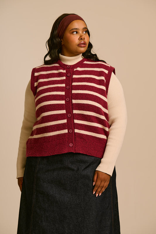 Vivi - Button Up Knitted Vest in Stripe