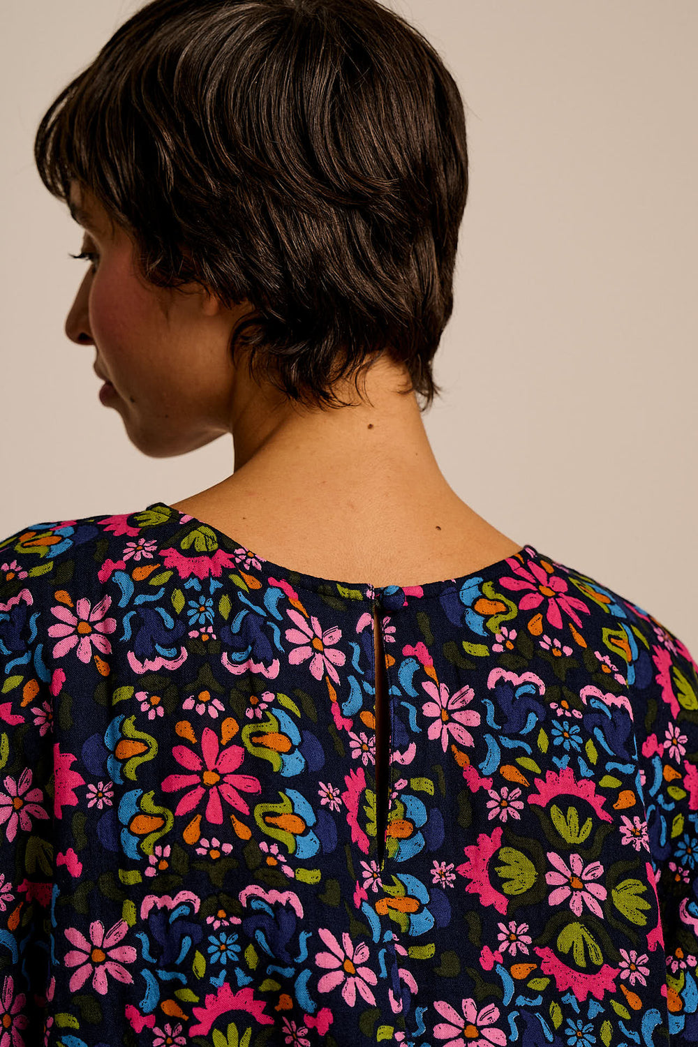 Zamora - Cotton Top in Blue Artisan Floral Patchwork