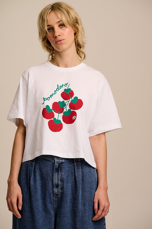 Zayla - Cropped Boxy T-Shirt in Pomodoro Print