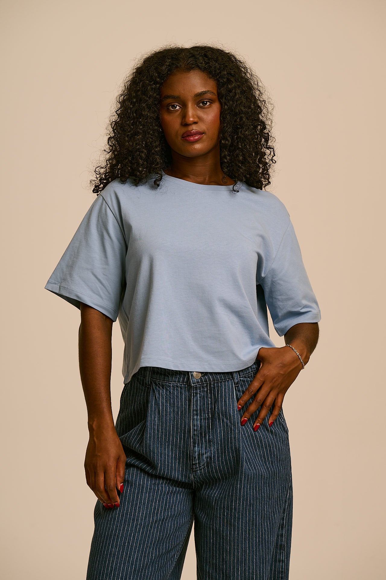 Zayla - Cotton Cropped Boxy T-Shirt in Dusky Blue