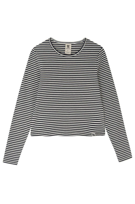 Lucy & Yak Tops Rey Long Sleeve Tee: ORGANIC COTTON - Black & White Stripe