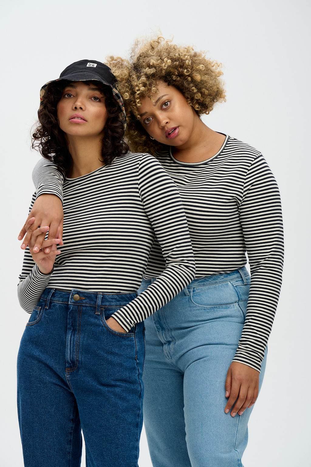 Lucy & Yak Tops Rey Long Sleeve Tee: ORGANIC COTTON - Black & White Stripe
