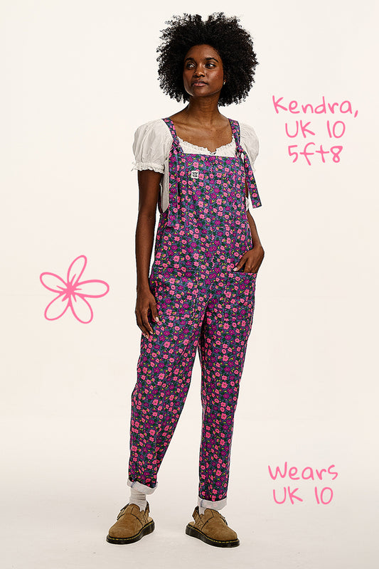 Original - Cotton Dungarees in Purple Ditsy Floral Print