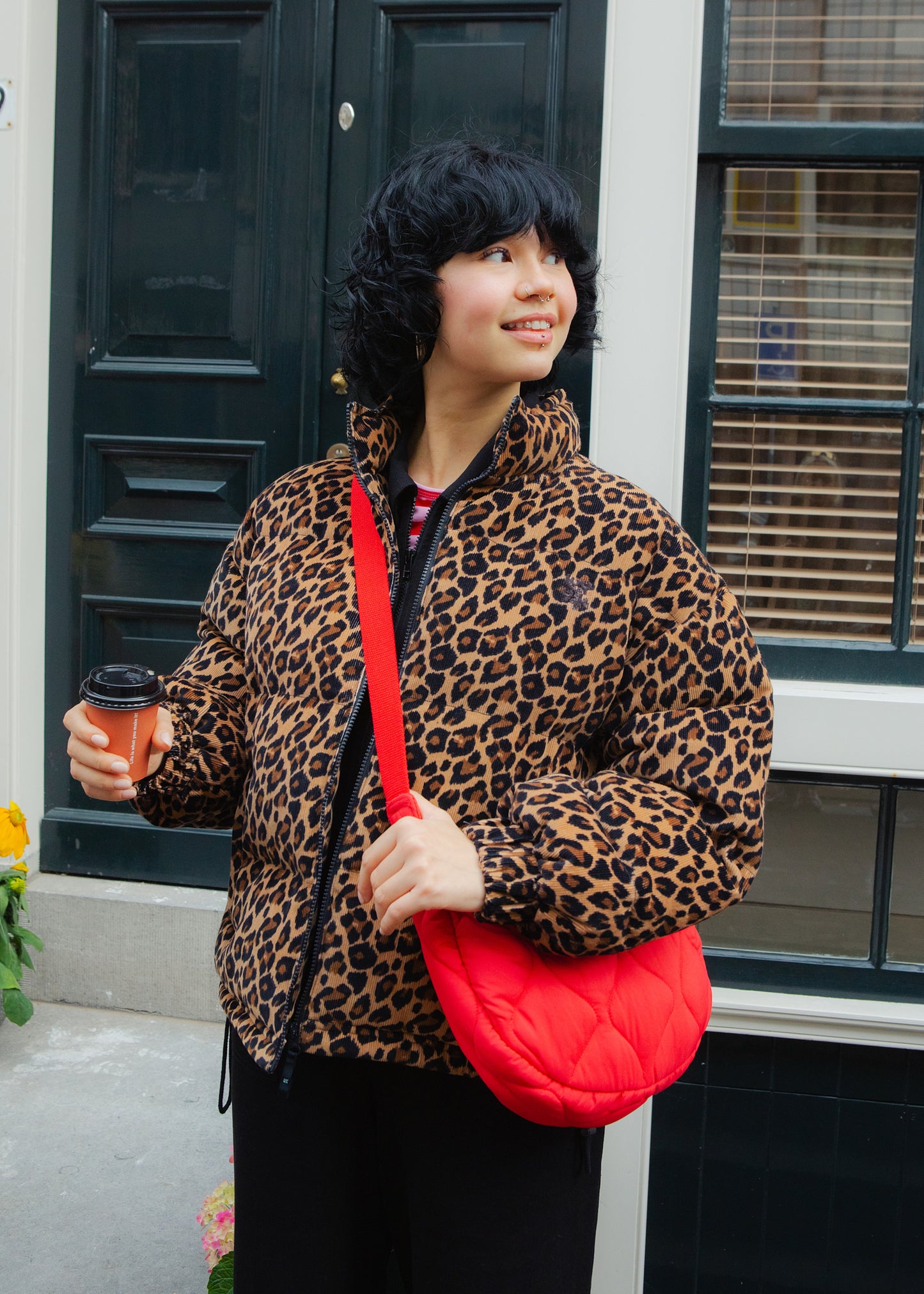 Paloma - Corduroy Puffer Jacket in Leopard Print