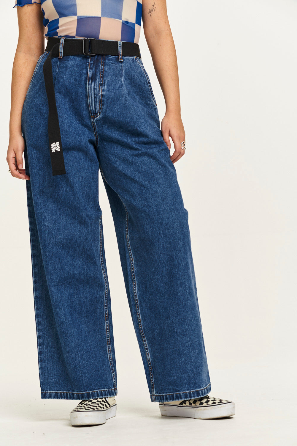 Cole Super Wide Leg Jeans ORGANIC DENIM Mid Wash Blue