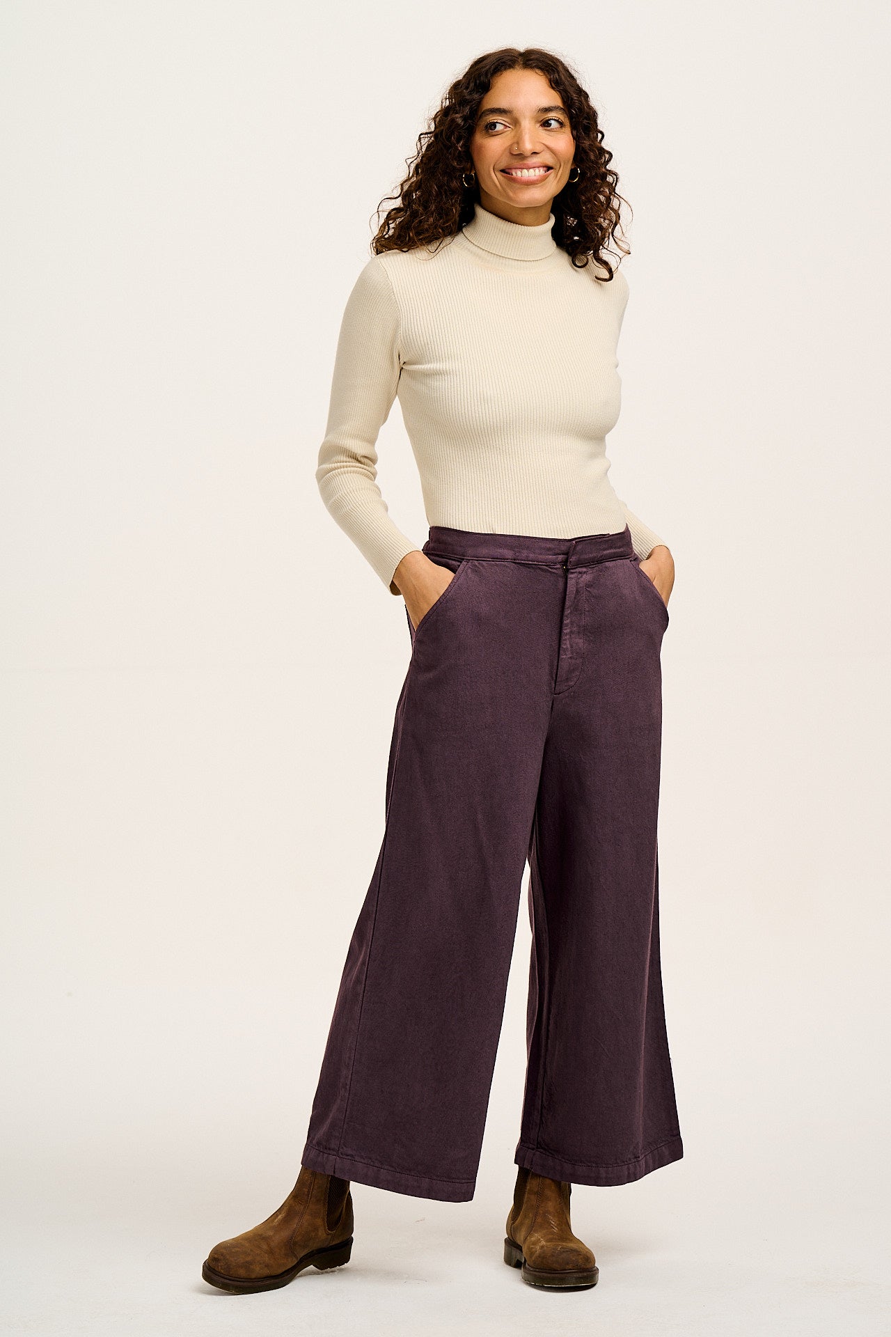 Halston - Wide leg Cotton Trousers in Plum Perfect Purple