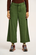 Halston - Wide leg Cotton Trousers in Highland Green