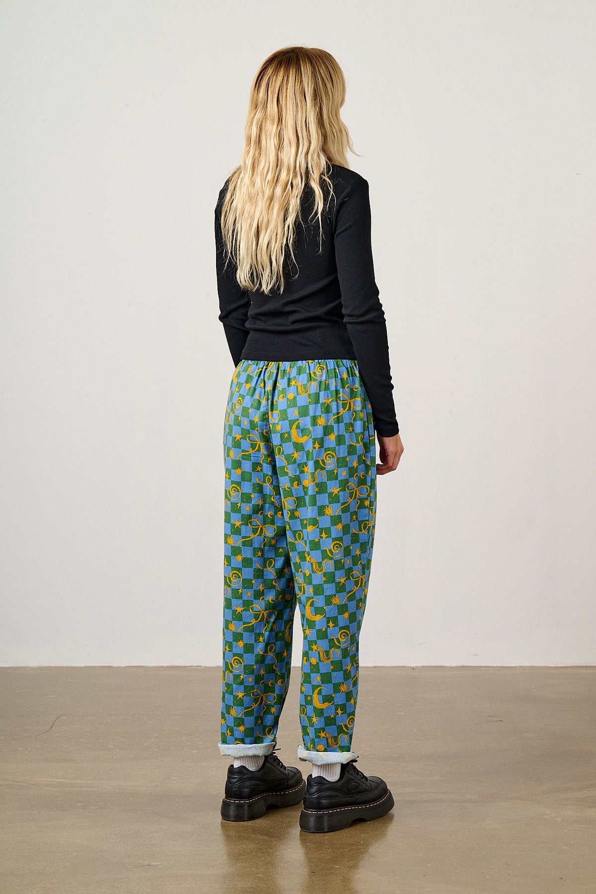Alexa - Cotton Trousers in Blue Celestial Checkerboard