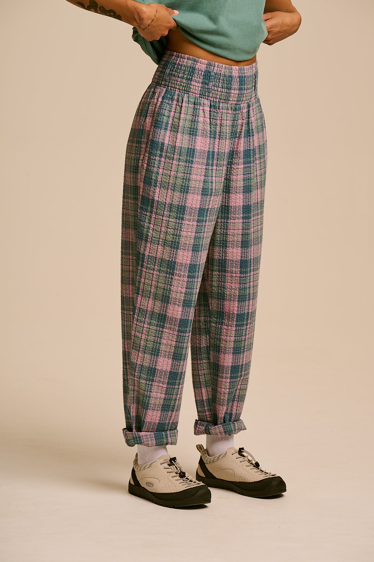 Alexa - Cotton Trouser in Seersucker Palace Check
