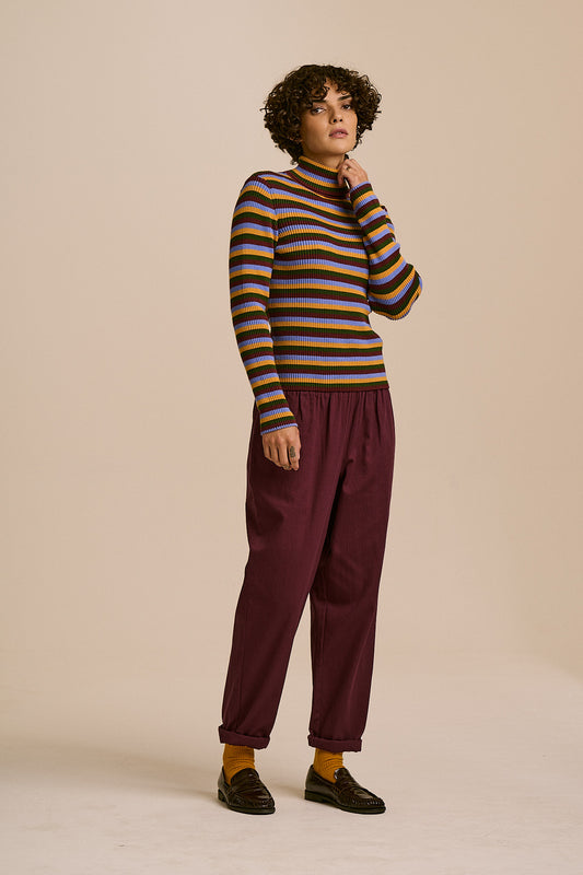 Alexa - Cotton Trousers in Grape Wine