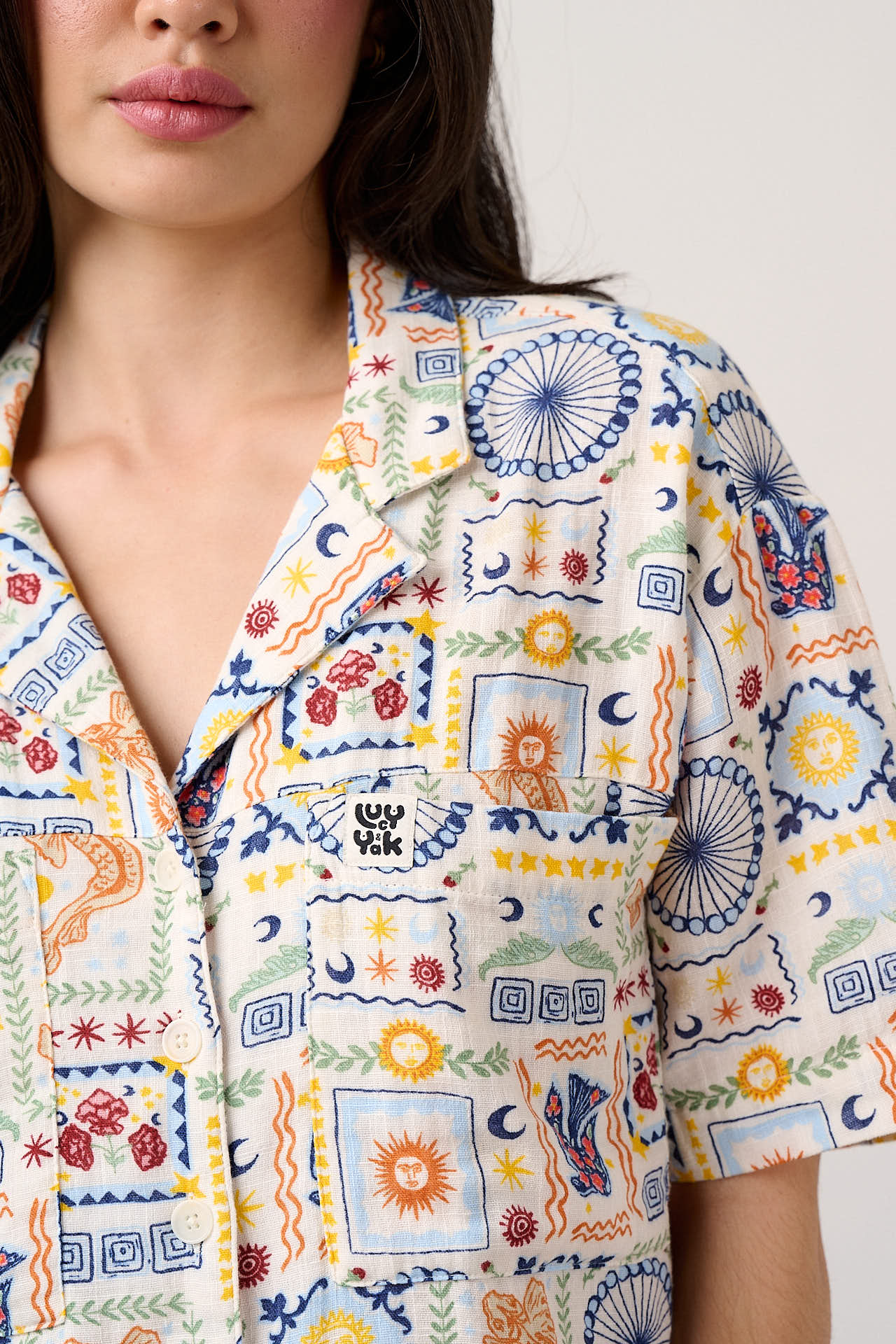 Alfie - Cotton Shirt in Ecru Cosmic Folk
