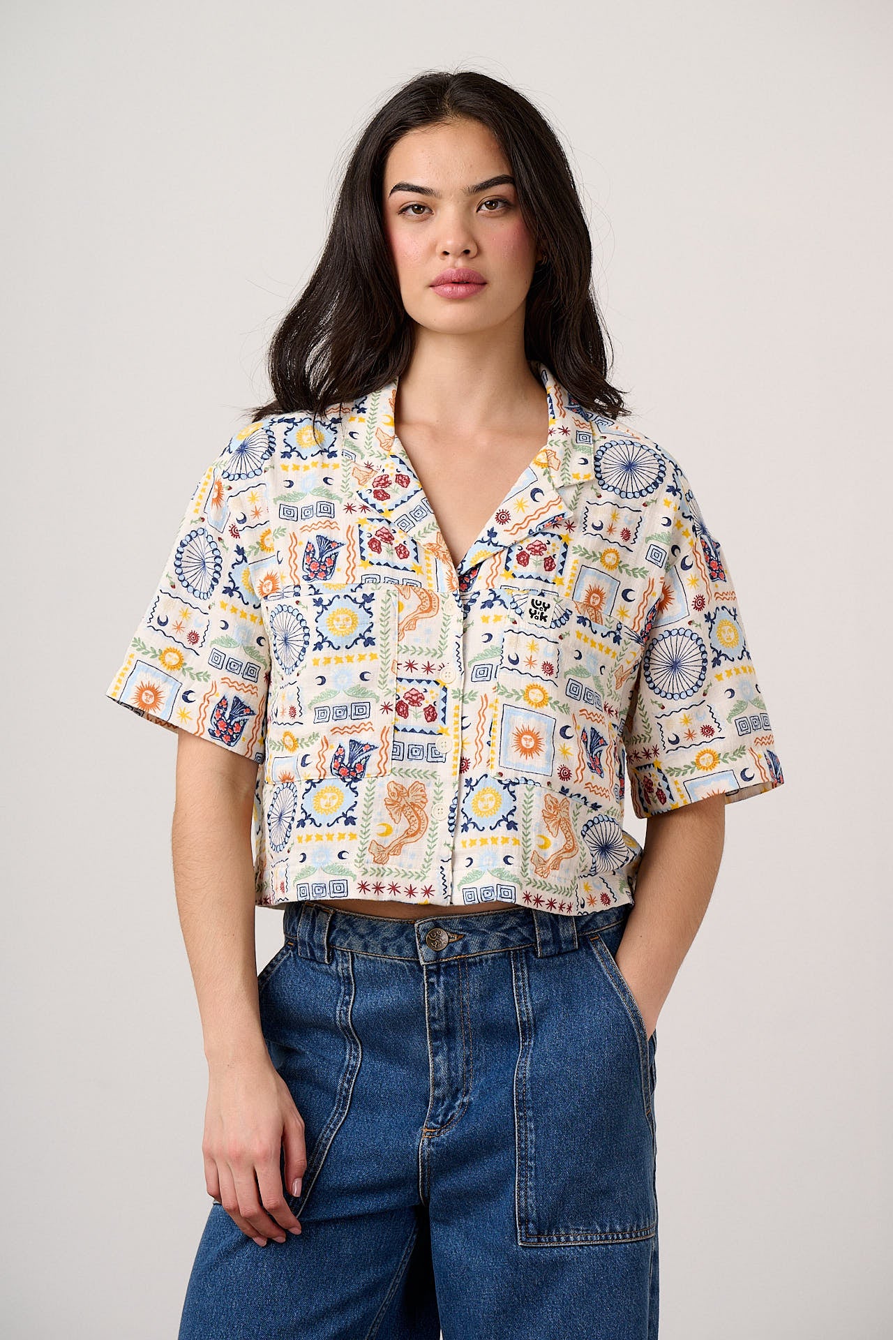 Alfie - Cotton Shirt in Ecru Cosmic Folk