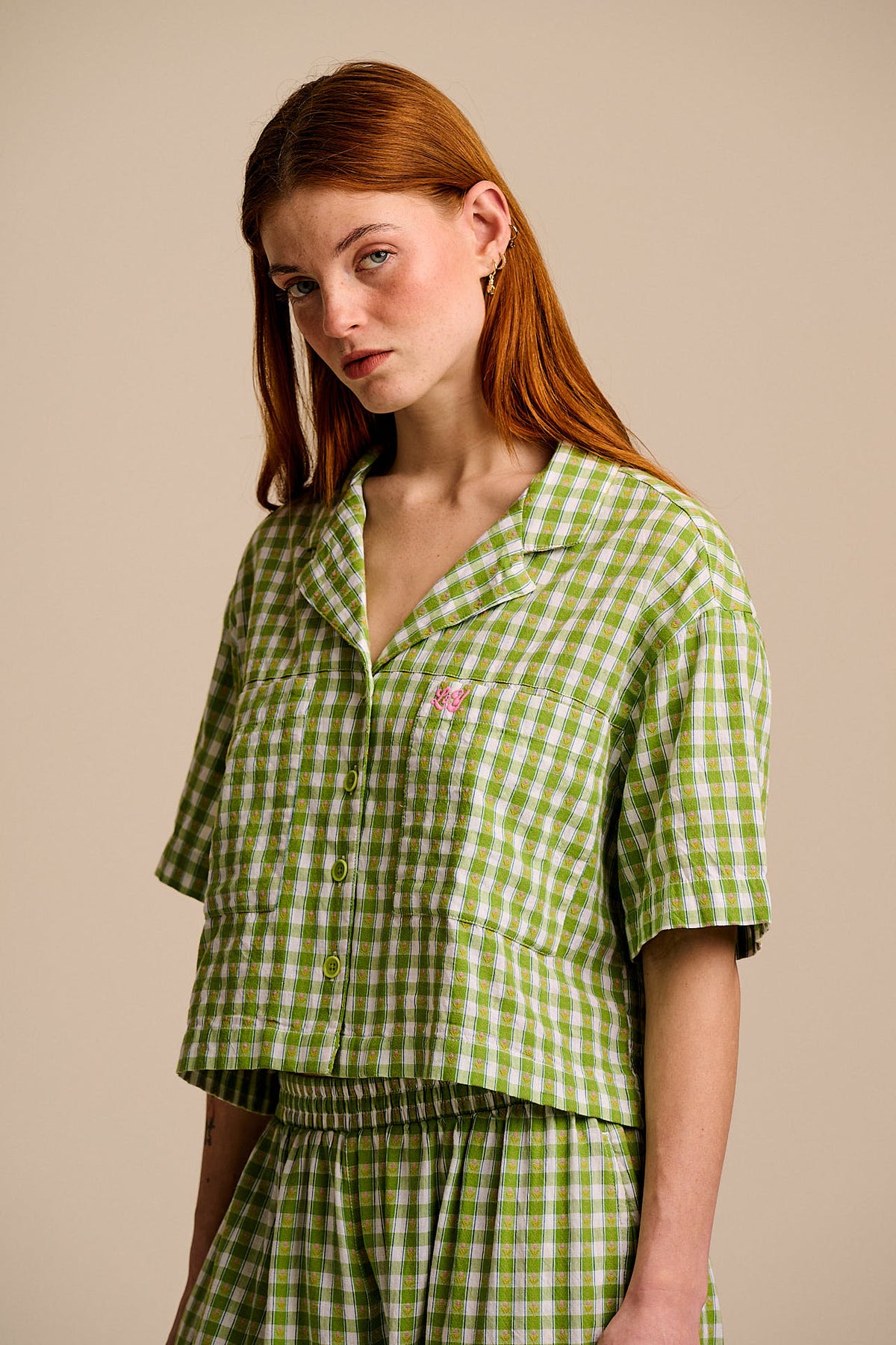 Alfie Cotton Shirt Green & Tulip Gingham