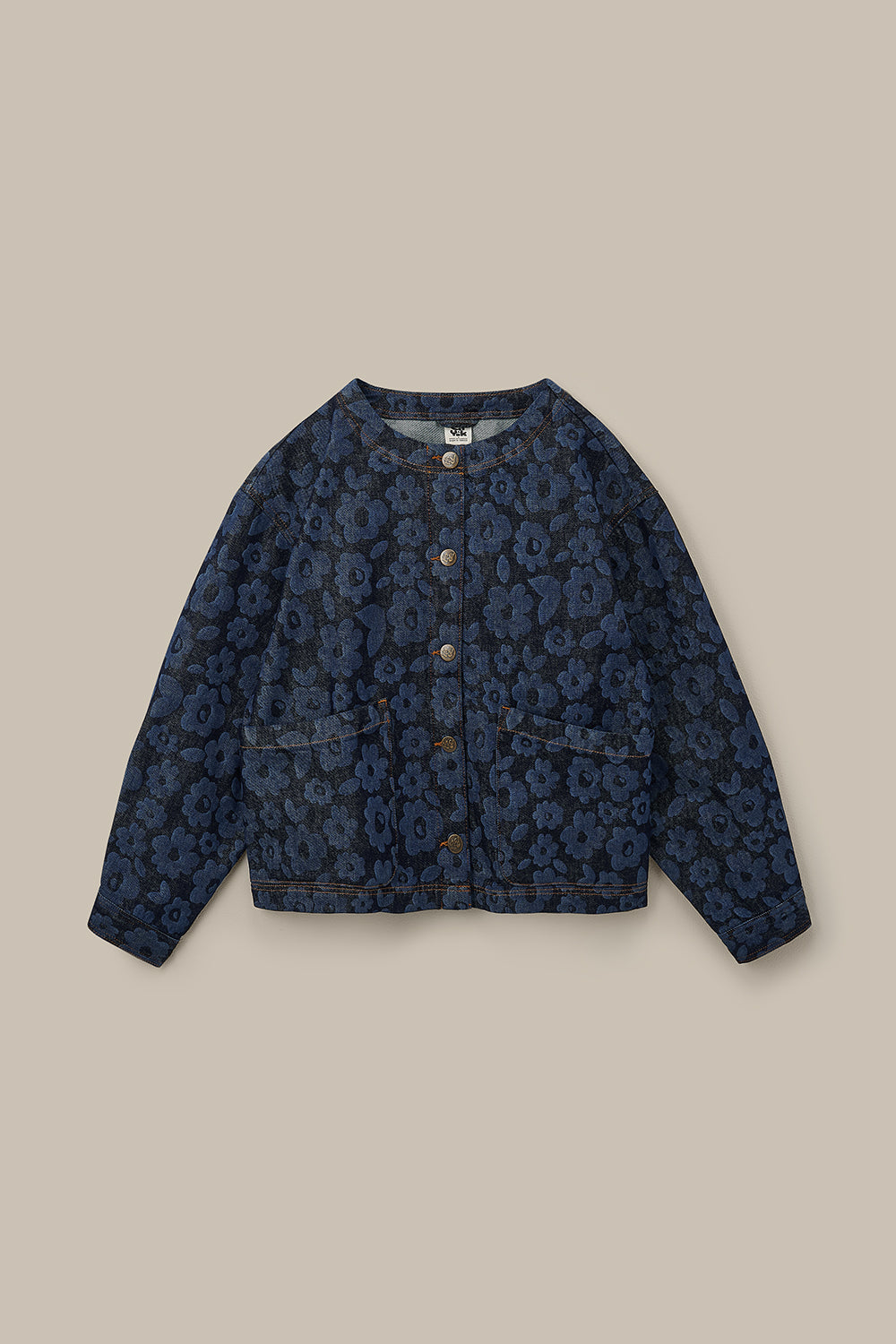 Amarante - Collarless Denim Collarless Jacket in Vida Floral