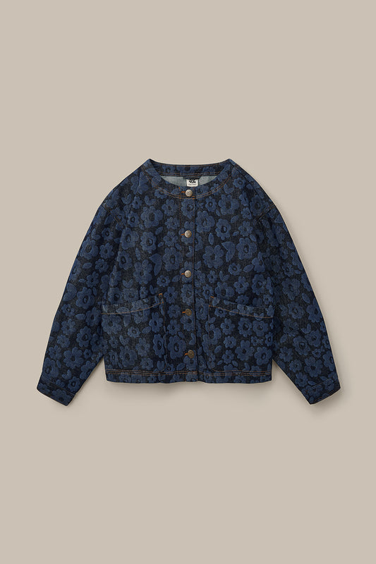 Amarante - Collarless Denim Collarless Jacket in Vida Floral