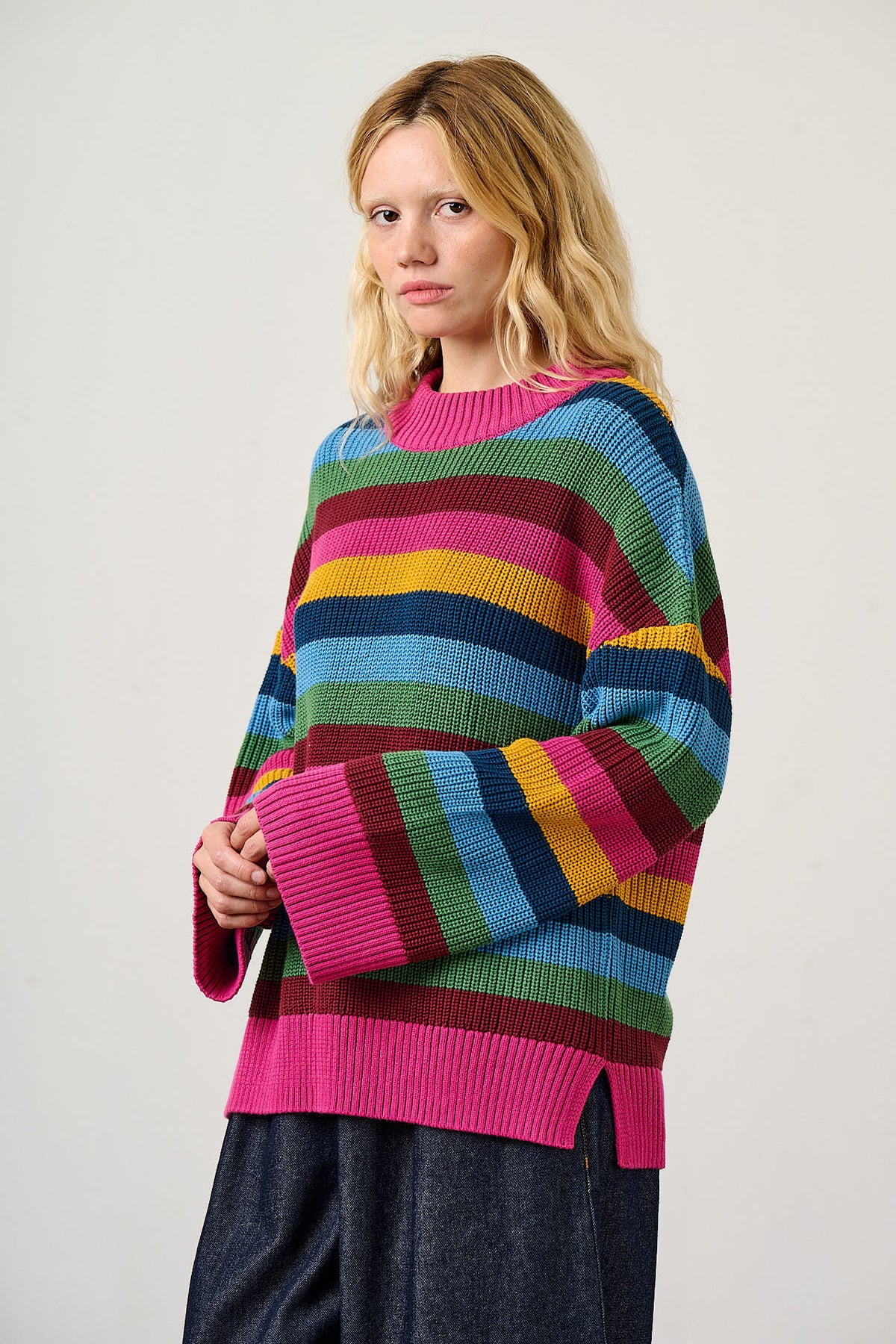 Amari - Oversized Knitted Jumper in Masquerade Rainbow Stripe