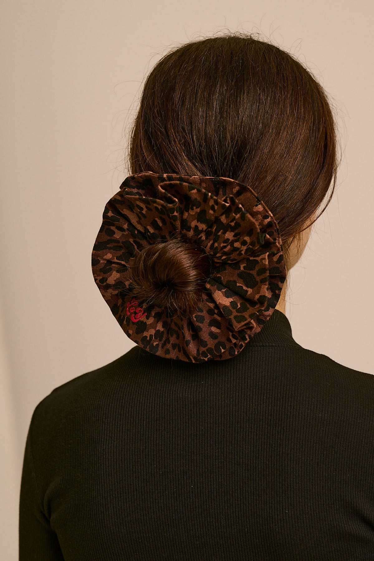 Anya Double Layer Scrunchie - Organic Cotton Twill in Animal Print