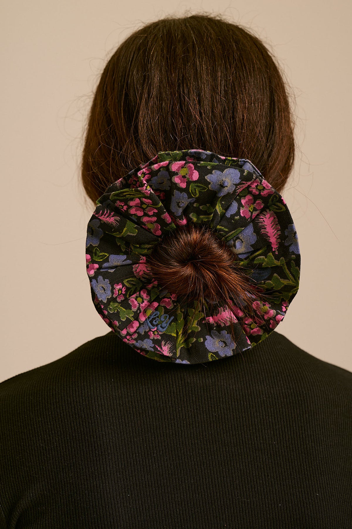 Anya Double Layer Scrunchie - Organic Cotton Twill in Grunge Ditsy Floral