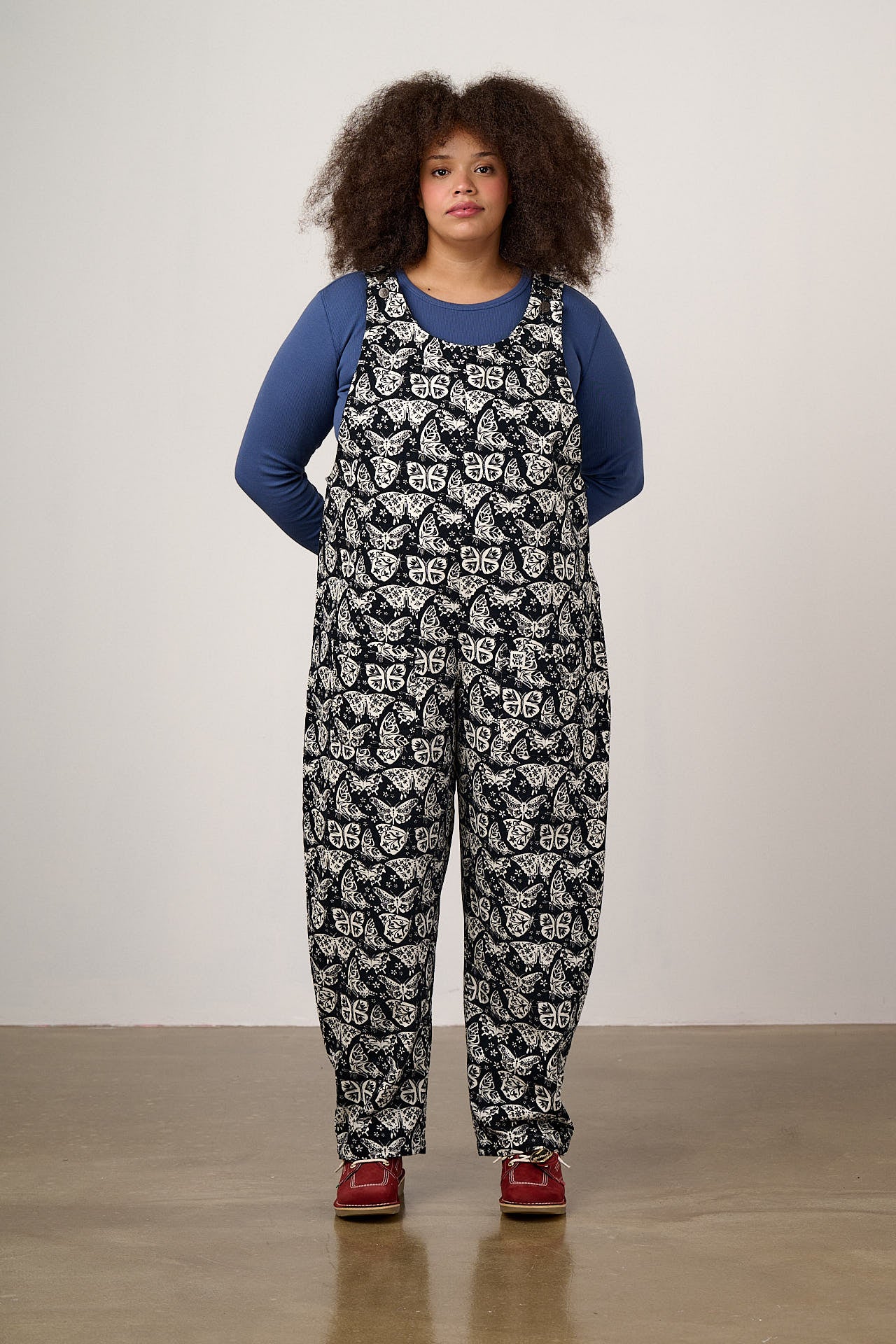 Ara - Cotton Dungarees in Black & White Butterfly Print