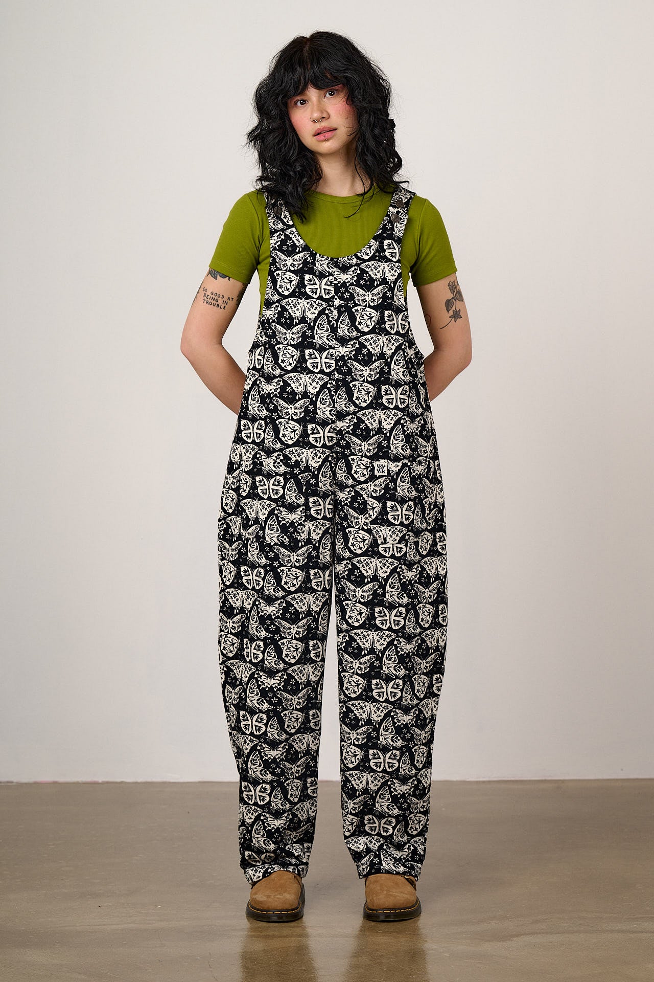 Ara - Cotton Dungarees in Black & White Butterfly Print