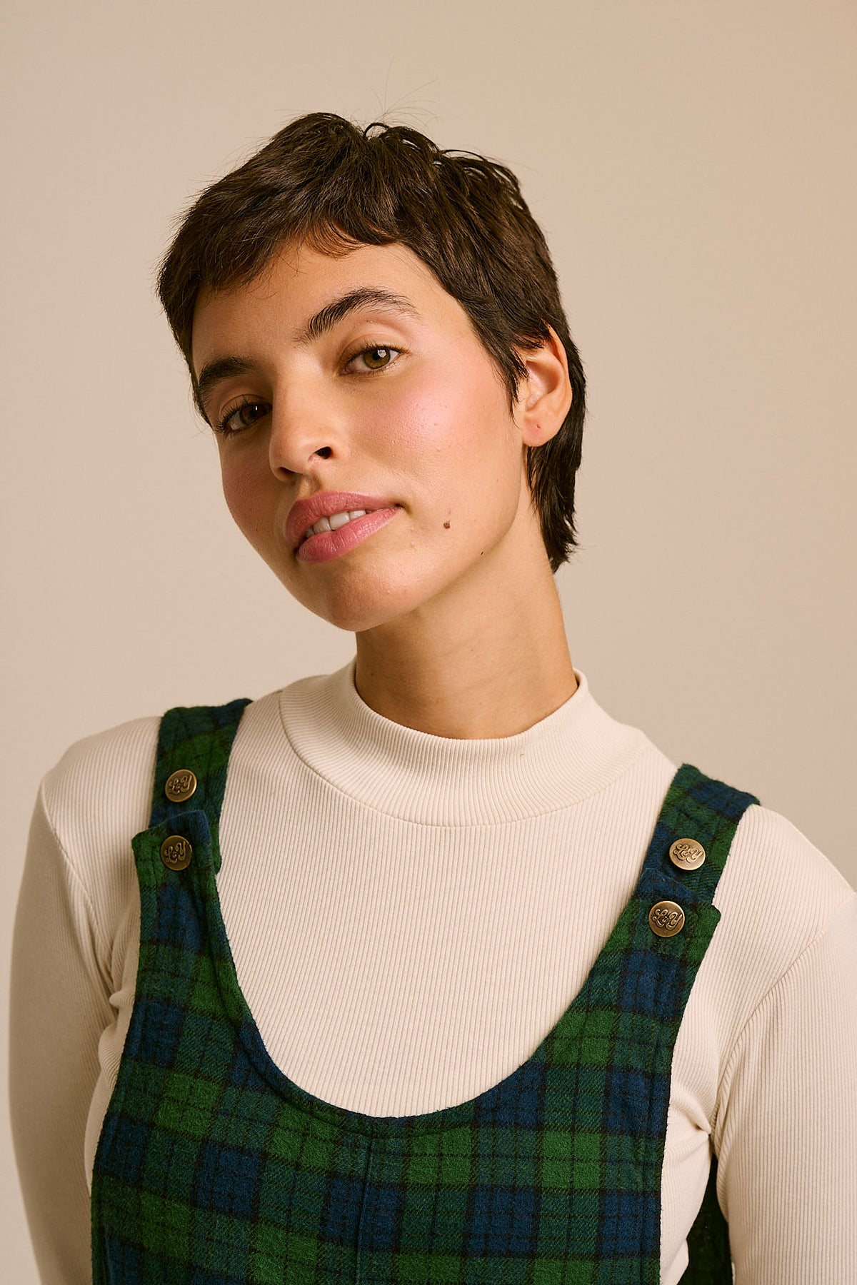 Ara - Organic Cotton Brushed Dungarees in Wilderness Tartan