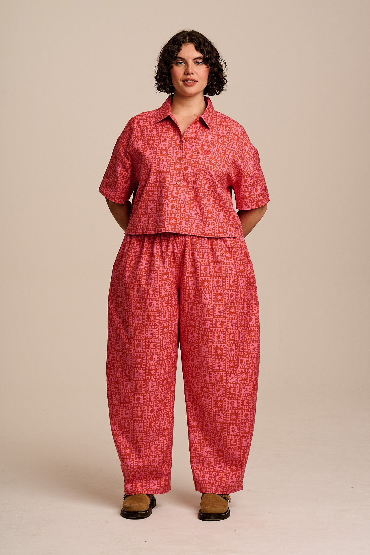 Archer - Cotton Shirt In Pink & Red Lunar Checkerboard
