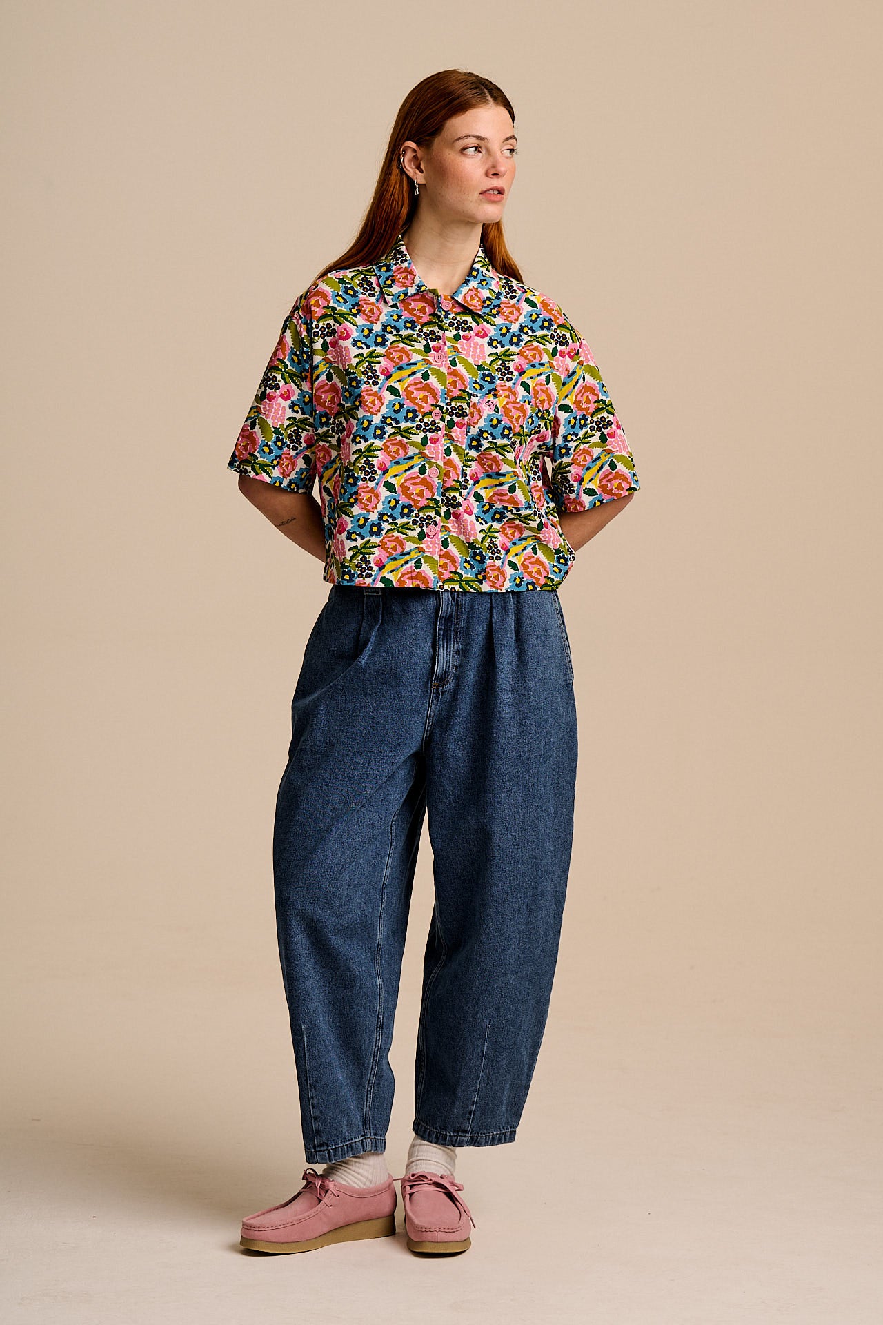 Archer -  Cotton & Viscose Shirt in Ivory Birdie Floral